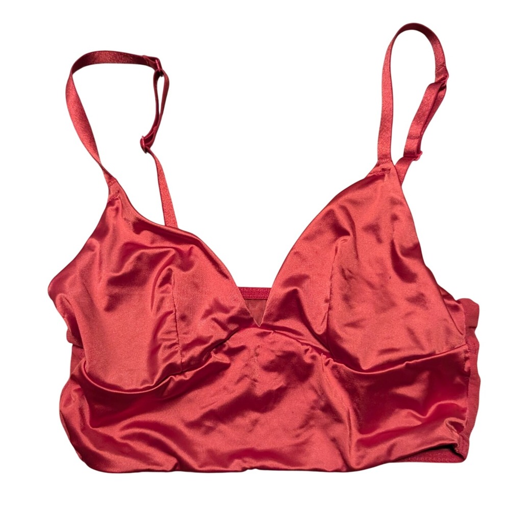 Auden Red Satin Longline Bralette Mesh Back Wireless XS